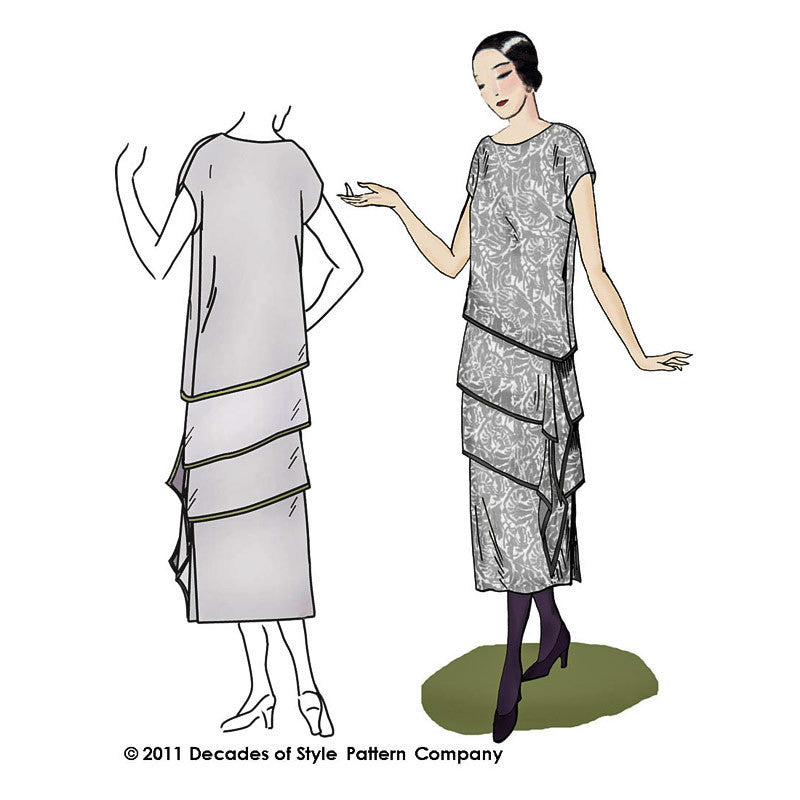 illustration for sewing pattern for 1920s dress ensemble from Decades of Style #2004