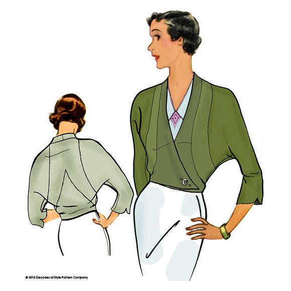 illustration for Vintage pattern for 1930s Unlined jacket with raglan sleeves from Decades of Style Pattern Company