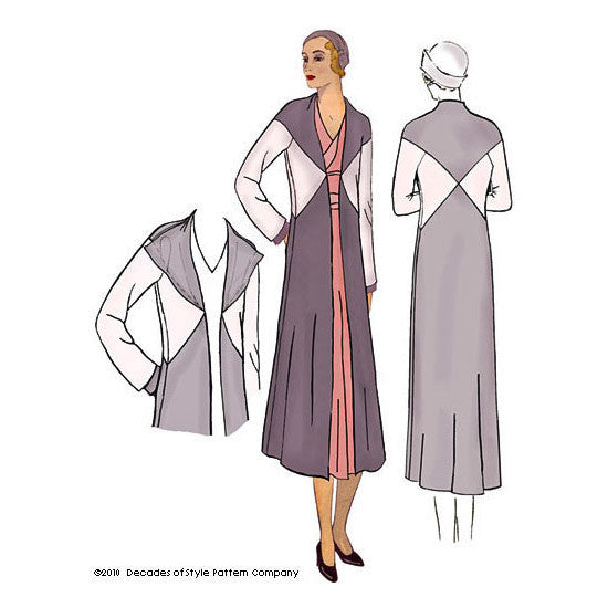 illustration for Vintage pattern for 1930s Duster length unlined coat from Decades of Style