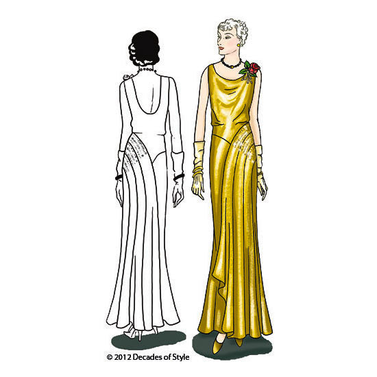 illustration for Vintage sewing pattern for 1930s evening gown from Decades of Style