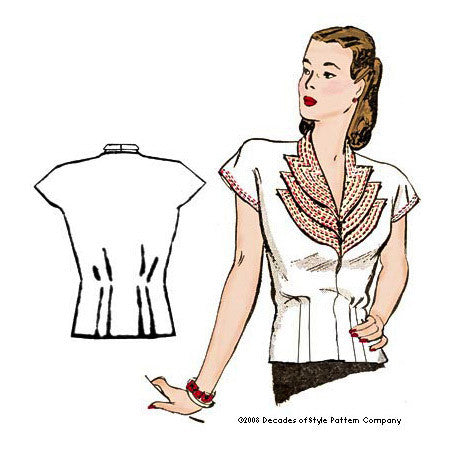 illustration for 1940s Girl Friday Blouse pattern