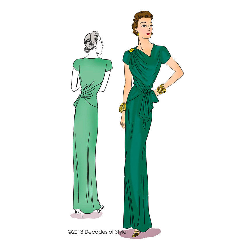 illustration for 1940s Point Made Gown sewing pattern Decades of Style