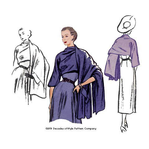 illustration for 1950s Stole sewing pattern from Decades of Style Company
